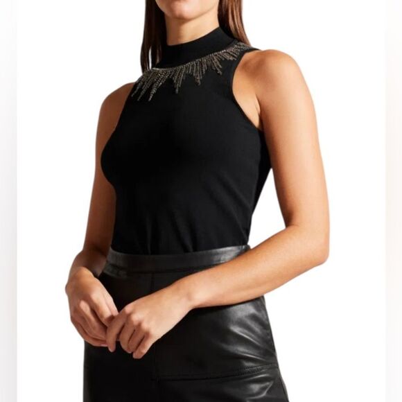 Ted Baker London Black Larinaa Embellished Knit Vest Sleeveless Sweater Large - Picture 1 of 16